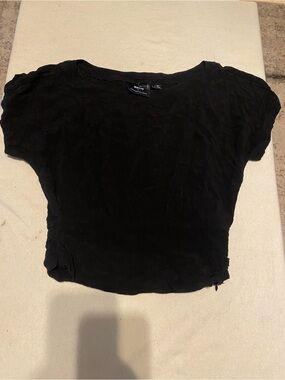 Maeve for Anthropologie black short-sleeve slinky slouchy ruched blouse Size2